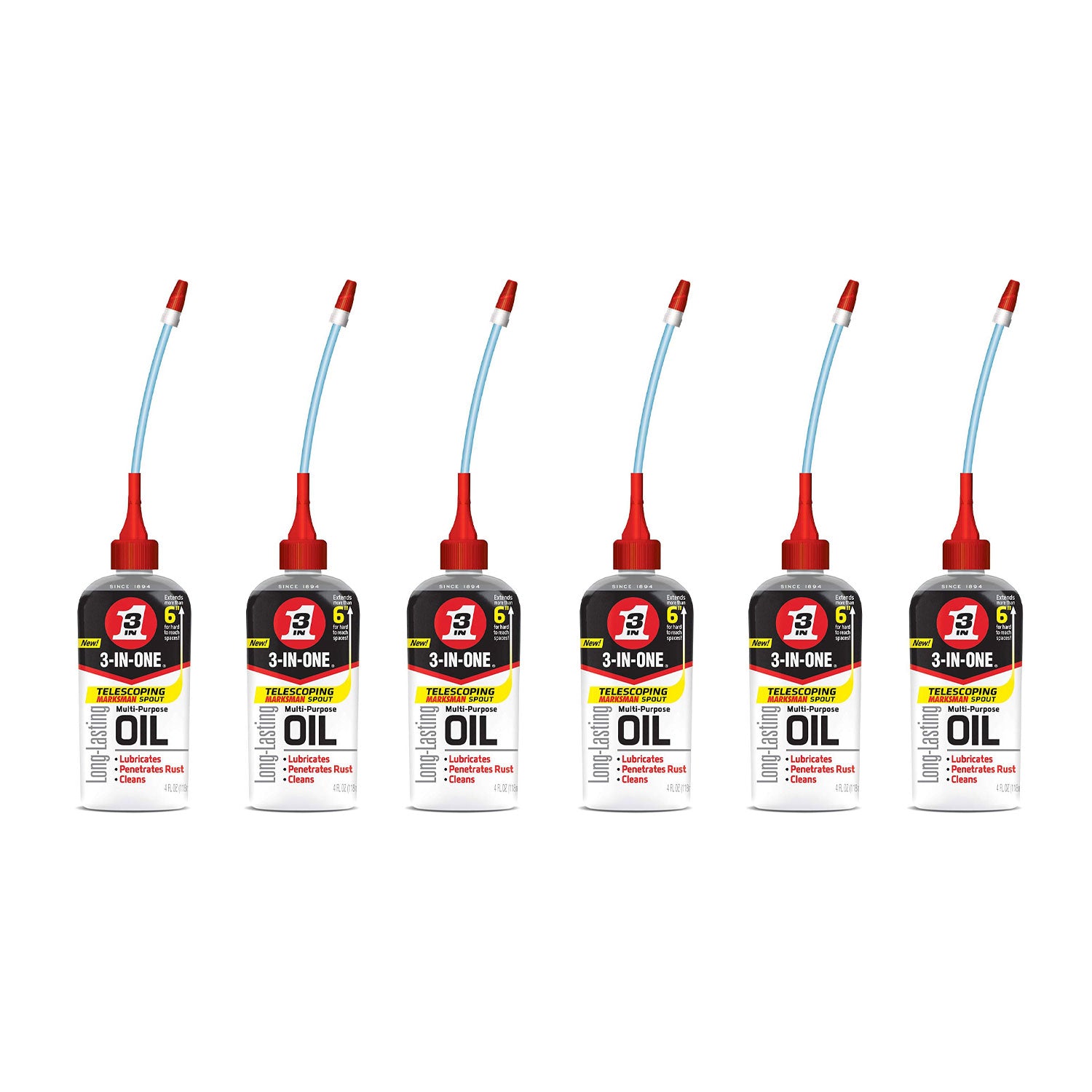 3-In-One 4 Ounce Multi Purpose Oil w/ 6 Inch Telescoping Marksman Spout (6 Pack)