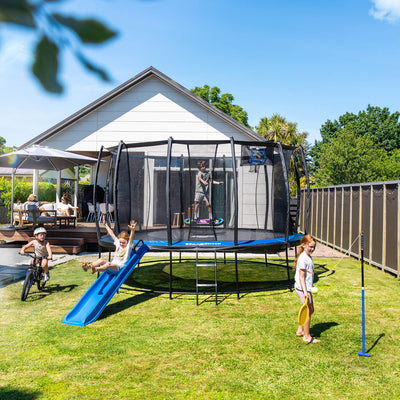 SpaceJump Astro 16 Ft Trampoline, Round Outdoor Bounce Pad w/ Safety Net, Black - VMInnovations