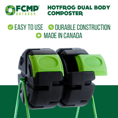 FCMP Outdoor HOTFROG 37 Gallon Dual Body Rotating Tumbling Composter Bin, Green