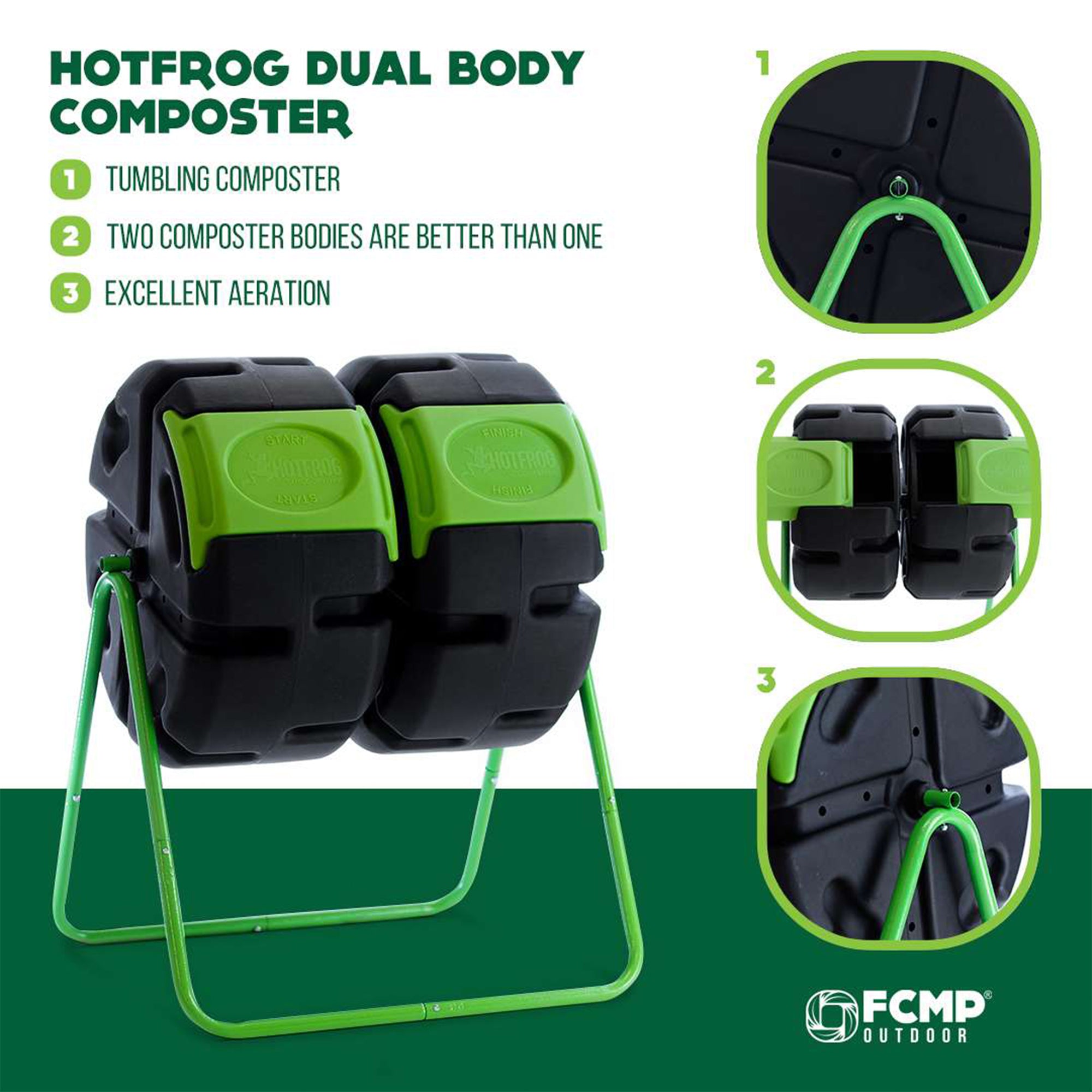 FCMP HOTFROG 37 G Plastic Dual Body Rotating Tumbling Composter Bin (For Parts) - VMInnovations