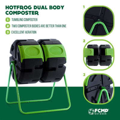 FCMP HOTFROG 37 G Plastic Dual Body Rotating Tumbling Composter Bin (For Parts) - VMInnovations