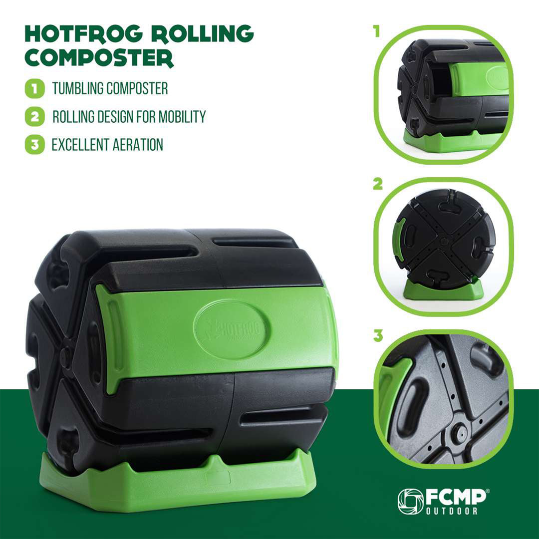 FCMP Outdoor HOTFROG 37 Gallon Chamber Quick Curing Rolling Compost Tumbler Bin