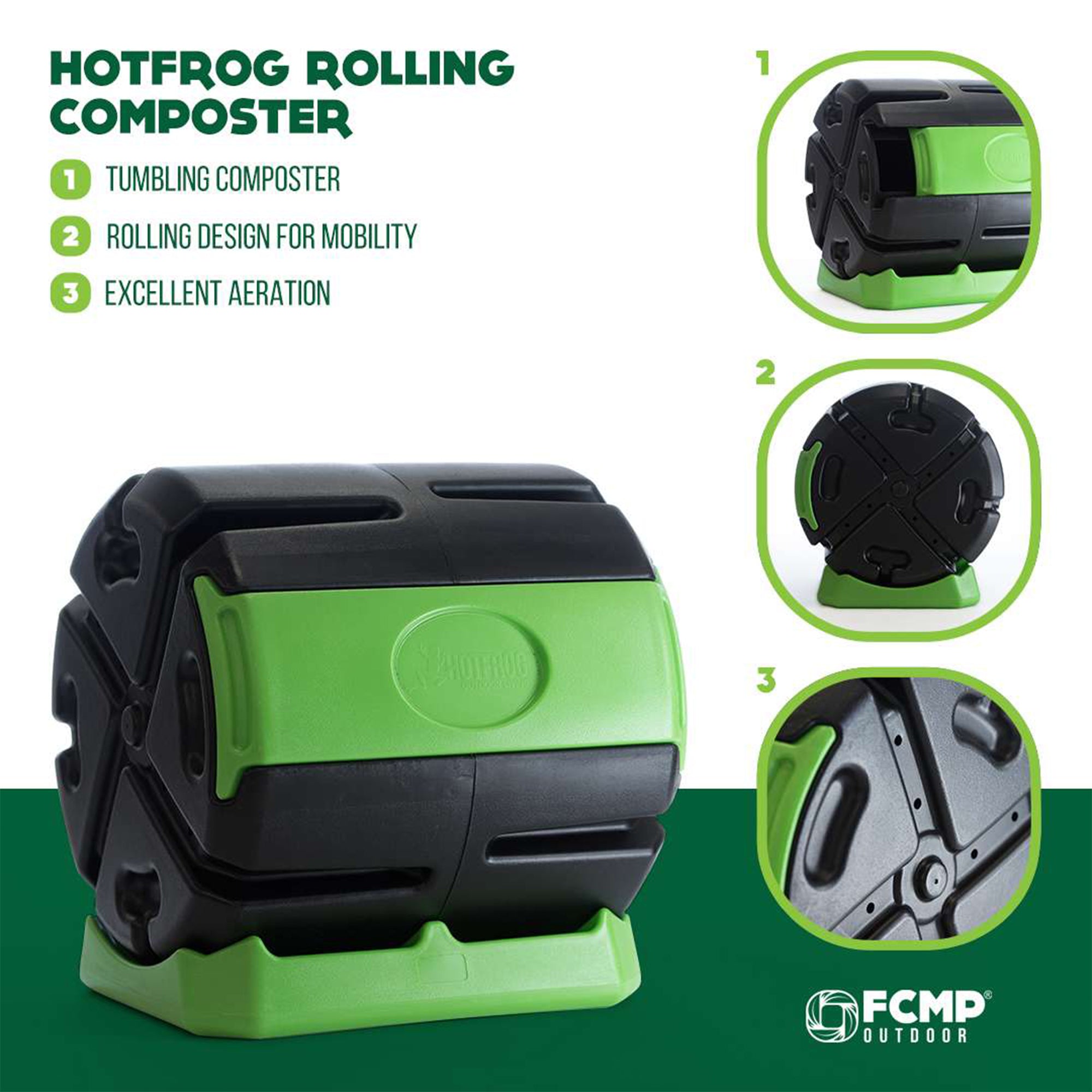 Hot Frog 37-Gallon Rolling Compost Tumbler Bin (Open Box) - VMInnovations