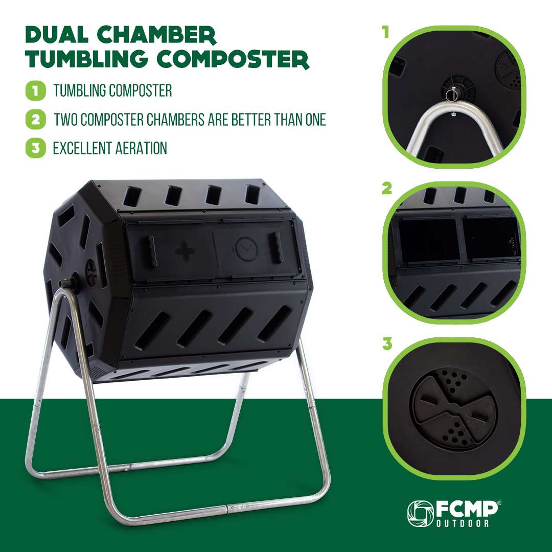FCMP Outdoor IM4000 37 Gallon Dual Chamber Tumbling Composter Bin (Used)