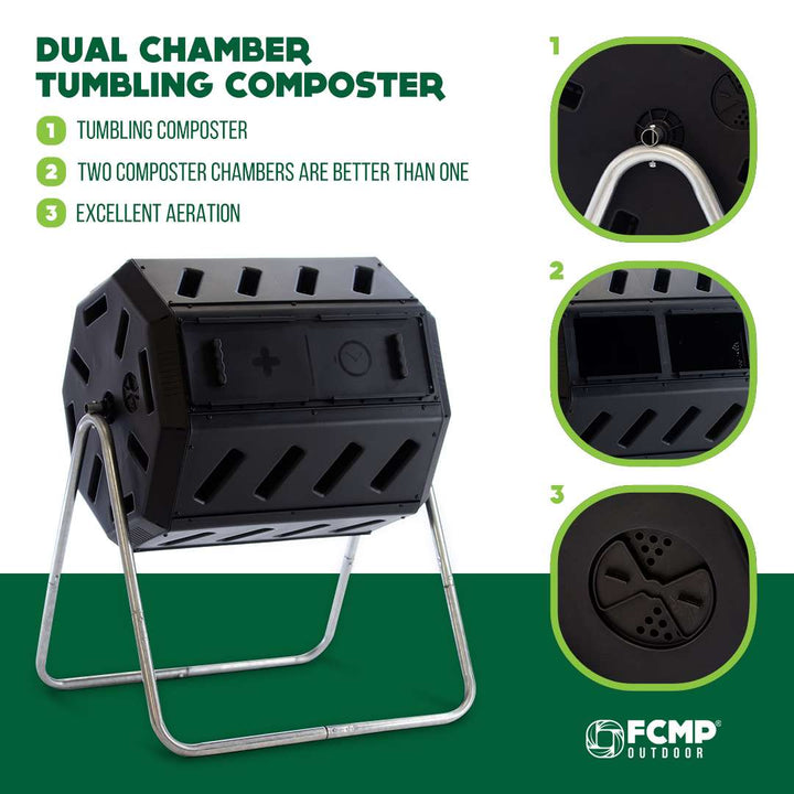 FCMP Outdoor IM4000 37 Gallon Dual Chamber Tumbling Composter Bin (Used)