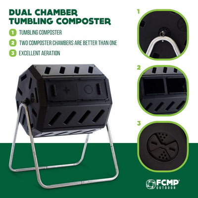 FCMP 37-Gal Dual-Chamber Quick Curing Tumbling Composter Soil Bin (For Parts)