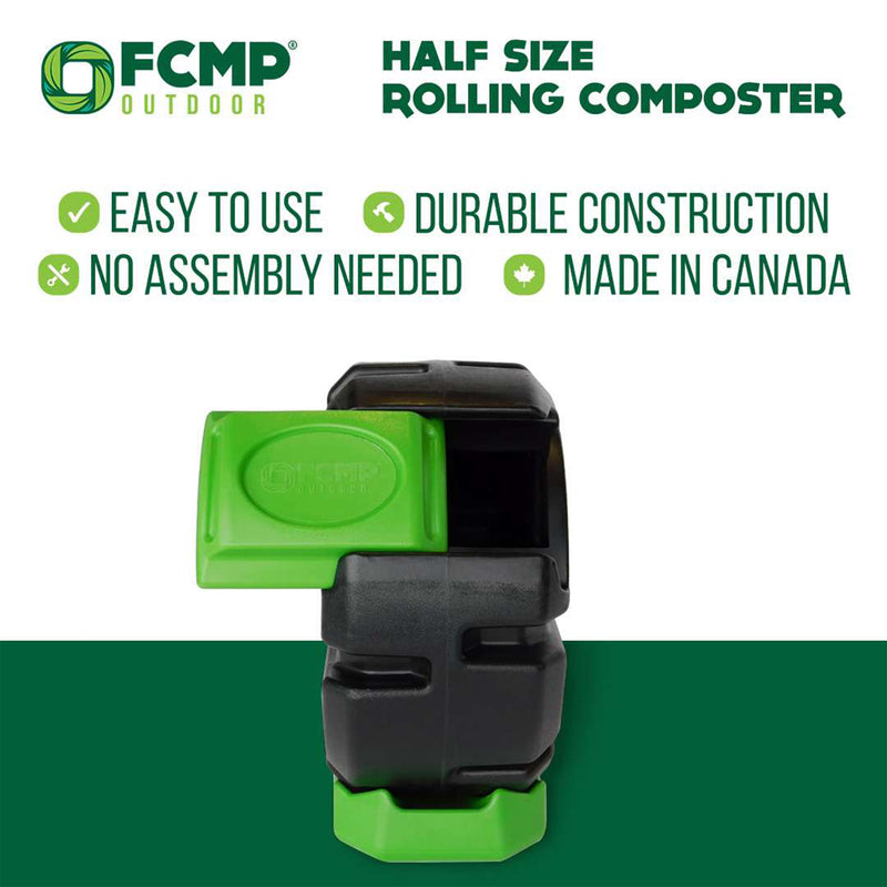 FCMP Outdoor Half Size 19 Gallon Plastic Rolling Composter Tumbler Bin, Green