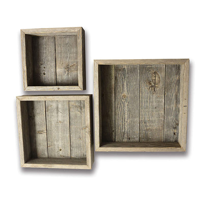 Rockin' Wood Rustic Wood Shadow Box Floating Shelves, Set of 3, Weathered Grey