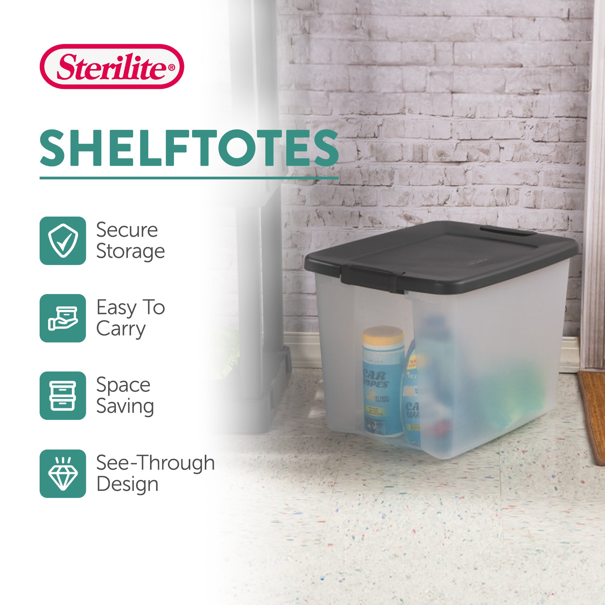 Sterilite ShelfTotes 50 Quart Clear Latched Plastic Storage Container, 24 Pack - VMInnovations