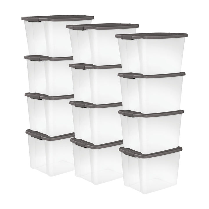 Sterilite ShelfTotes 50 Quart Clear Latched Plastic Storage Container, (12 Pack)