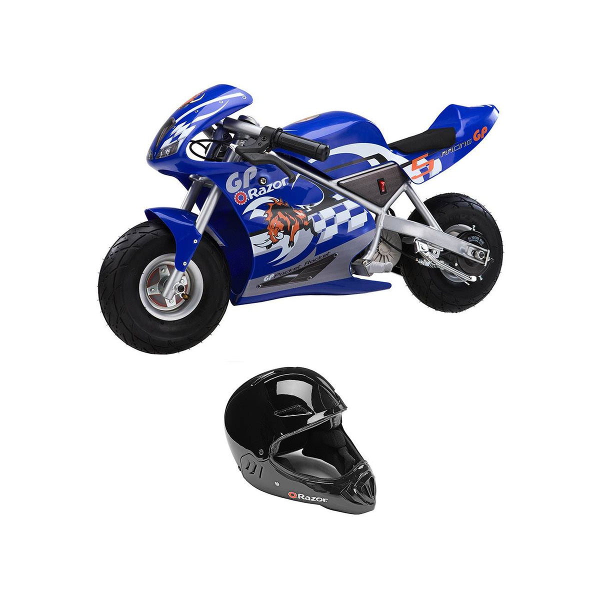 Razor 24 Volt Mini Electric Motorcycle Pocket Rocket with Full Face Helmet