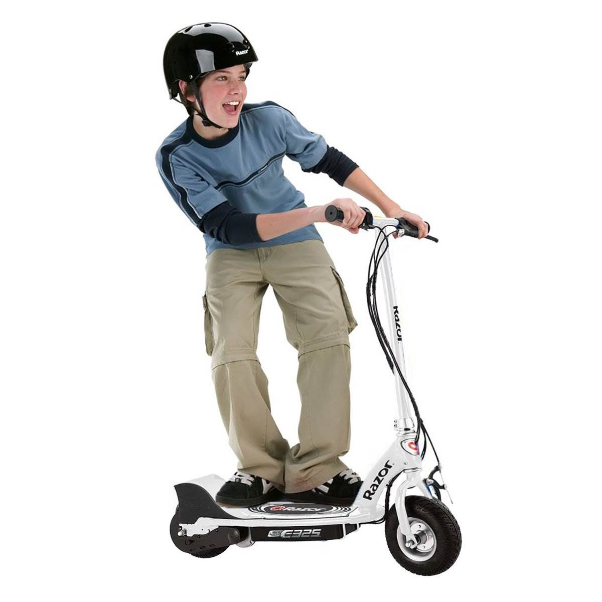 Razor E325 Electric Rechargeable Scooter + Bicycle Helmet + Elbow & Knee Pad Set