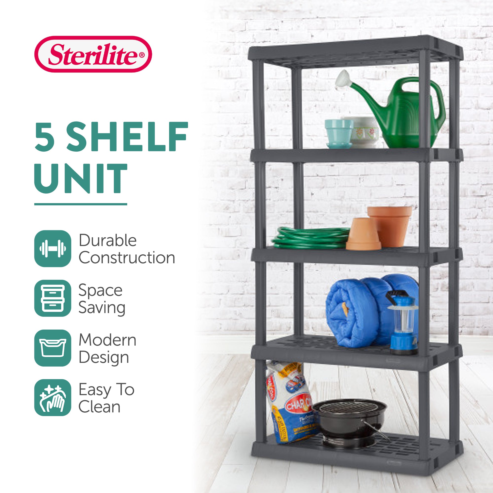 Sterilite 75.2 Inch Heavy Duty Durable 5 Shelf Ventilated Shelving Unit, 4 Pack - VMInnovations