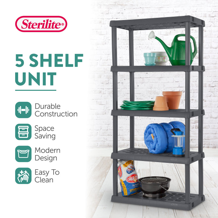Sterilite 75.2 Inch Heavy Duty Durable 5 Shelf Ventilated Shelving Unit, 2 Pack