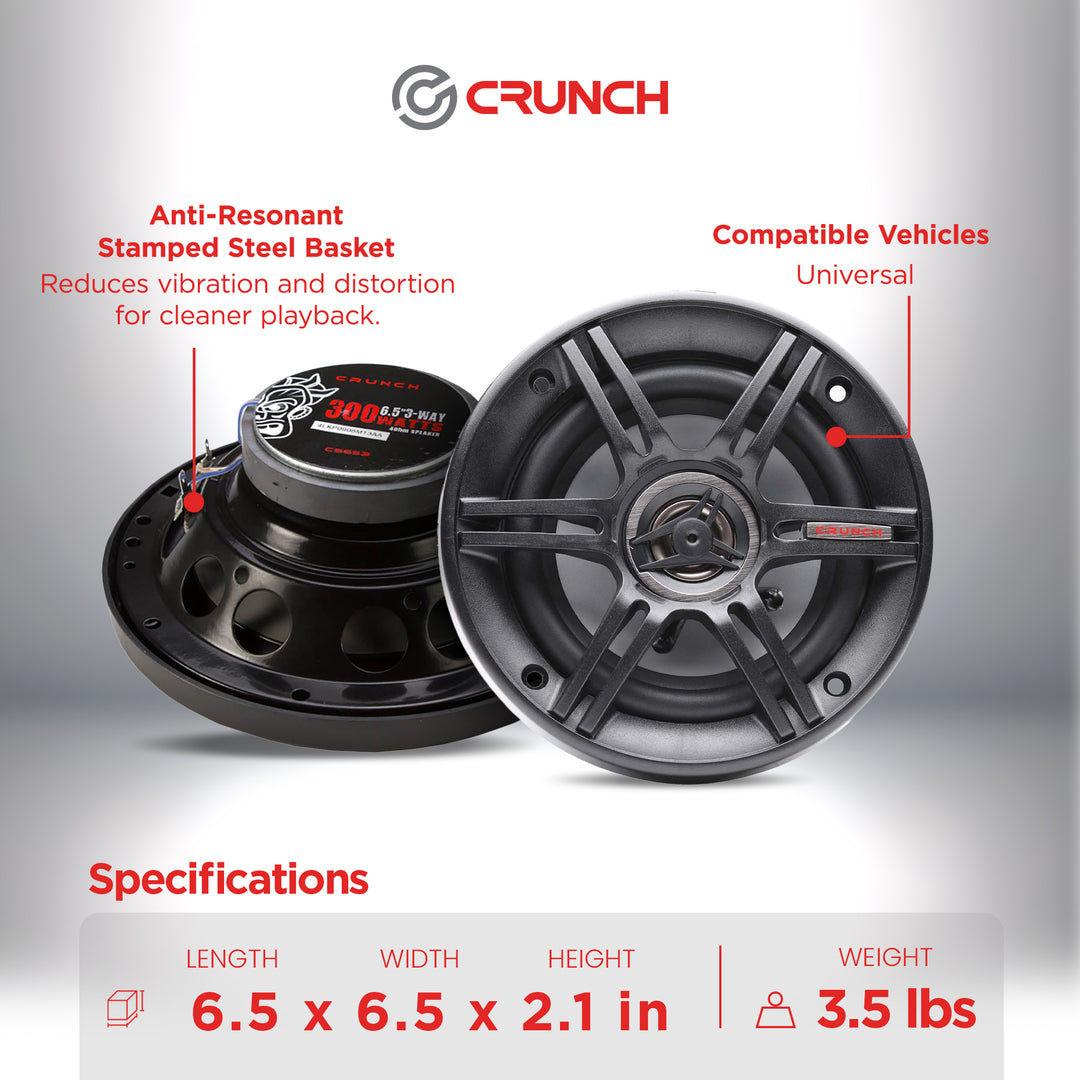 Crunch CS-653 300 Watts 6.5-Inch 3-Way 4 Ohms Car CS Speakers, Black, 2 Pack