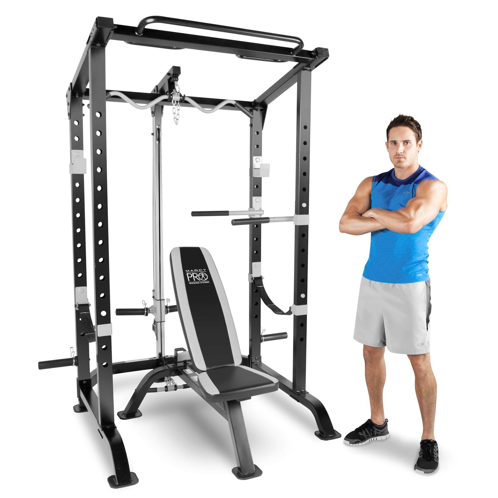 Marcy Pro Full Cage and Weight Bench Personal Home Gym Total Body Workout System - VMInnovations
