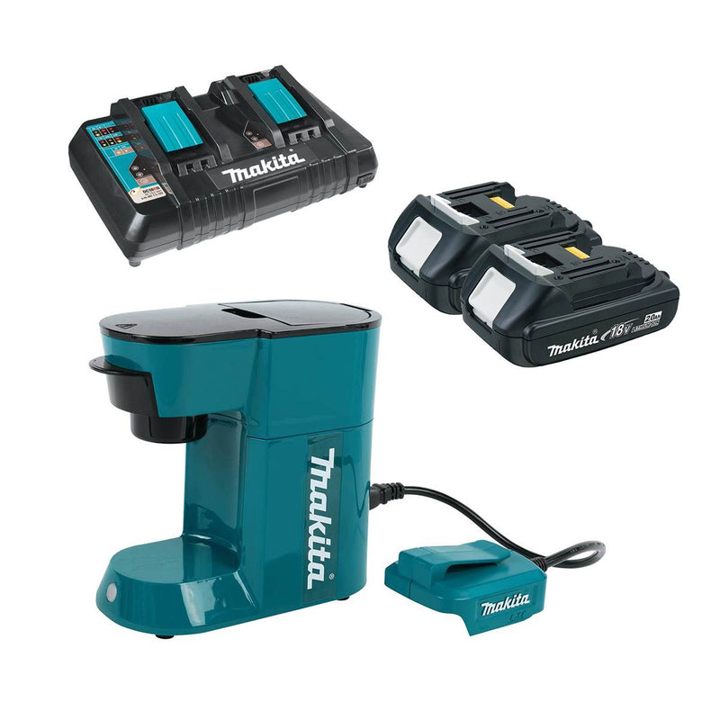Makita Coffee Maker + Lithium-Ion 2.0 Ah Batteries (2 Pack) + Dual Port Charger