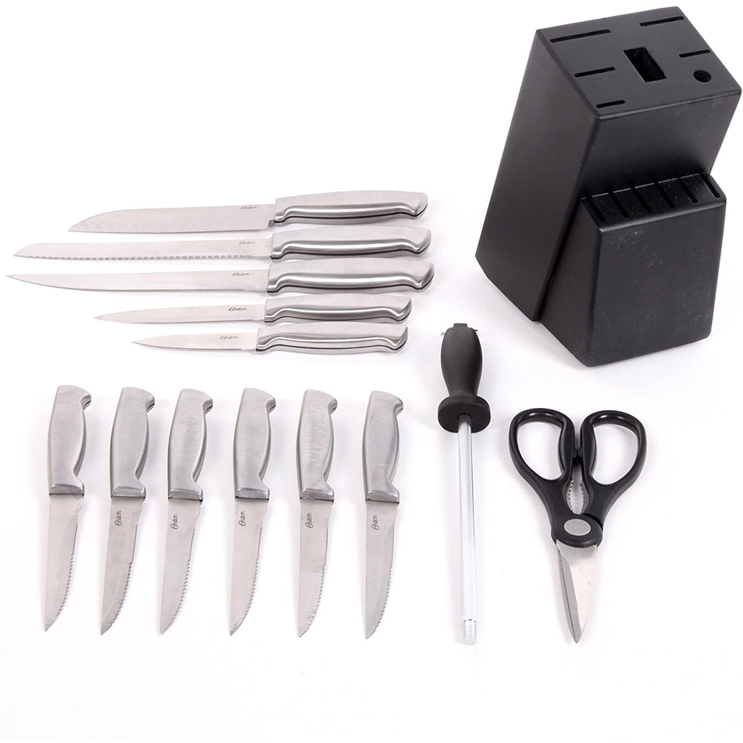 Oster Baldwyn 14 Piece Stainless Steel Kitchen Knife Cutlery Set, Brushed Satin