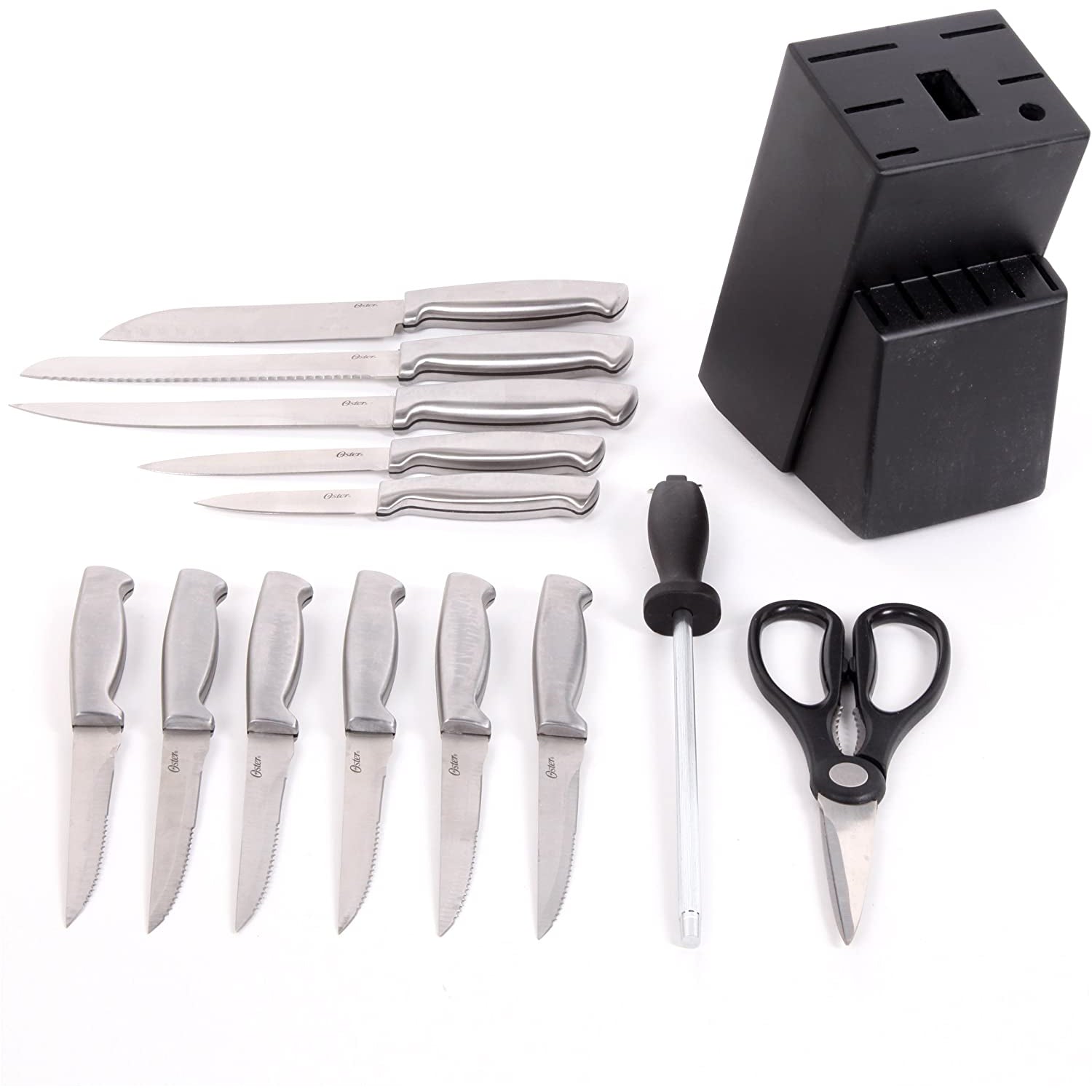 Oster Baldwyn 14 Piece Stainless Steel Kitchen Knife Cutlery Set, Brushed Satin - VMInnovations