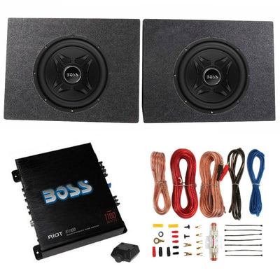 Boss 12" 1000W Car Subwoofers &1100W Mono Amp R1100M & Amp Kit &2 12" Enclosures