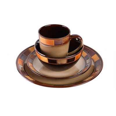 Gibson Elite Casa Estebana 16 Piece Plates, Bowls, & Mugs Dinnerware Set, Brown