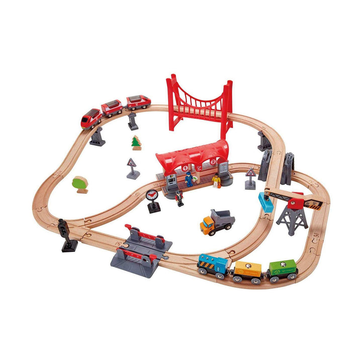 Hape Busy City Themed Magnetic Kids Freight Train Station Toy Set (Used)