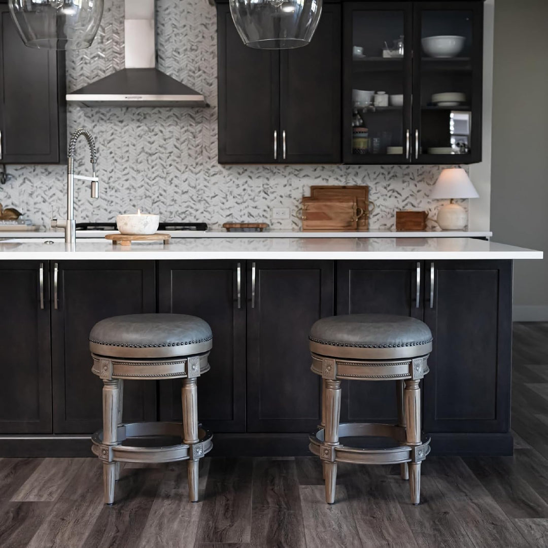 Maven Lane Counter Stool, Reclaimed Oak w/Stone Vegan Leather (For Parts) - VMInnovations