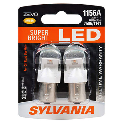 Sylvania Zevo 1156 Amber LED Bright Interior Exterior Mini Light Bulb, 2 Pack