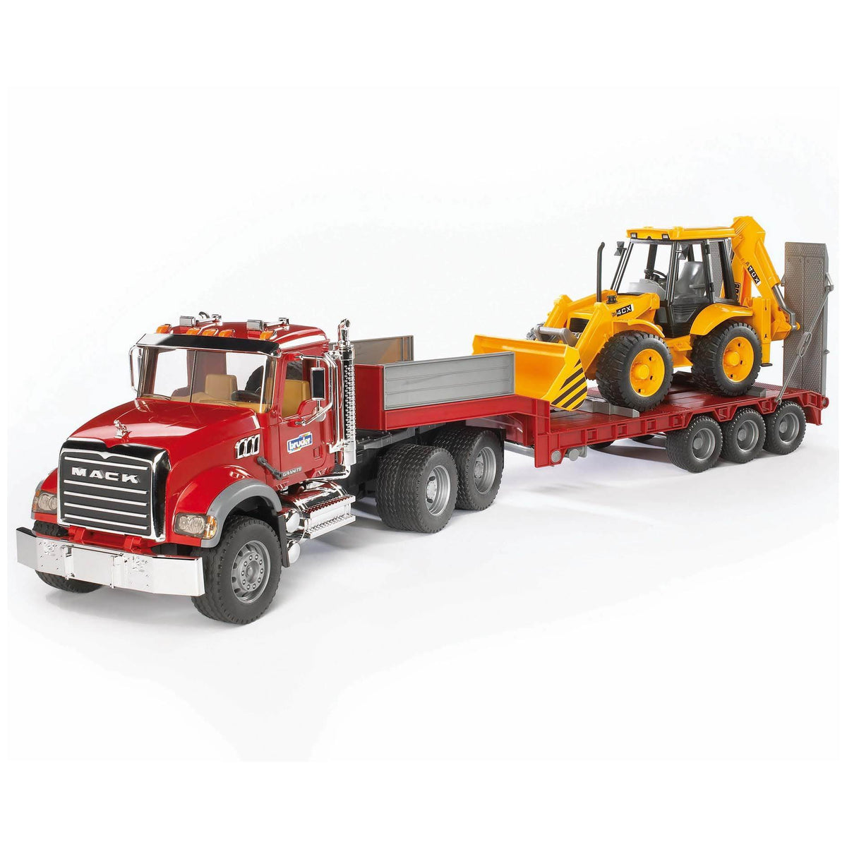 Bruder Toys Mack Truck w/ Low Loader & JCB Loader Backhoe 02813 (Open Box)