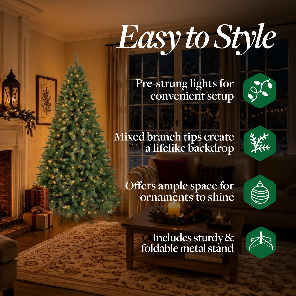 Home Heritage Cascade Quick Set 7 Foot 450 LED Pre-Lit Artificial Christmas Tree