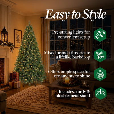 Home Heritage 7' Pre-lit Artificial Cascade Pine Christmas Tree (Damaged)