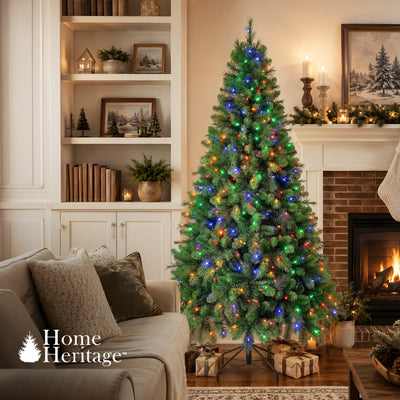 Home Heritage 7' Pre-lit Artificial Cascade Pine Christmas Tree (Damaged)