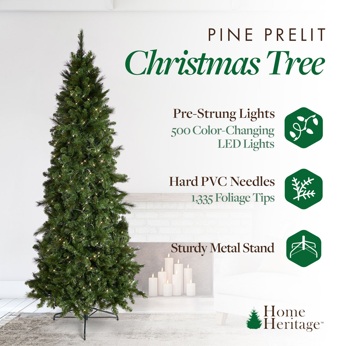 Home Heritage 9 Ft Artificial Pine Christmas Tree Prelit Lights (For Parts)