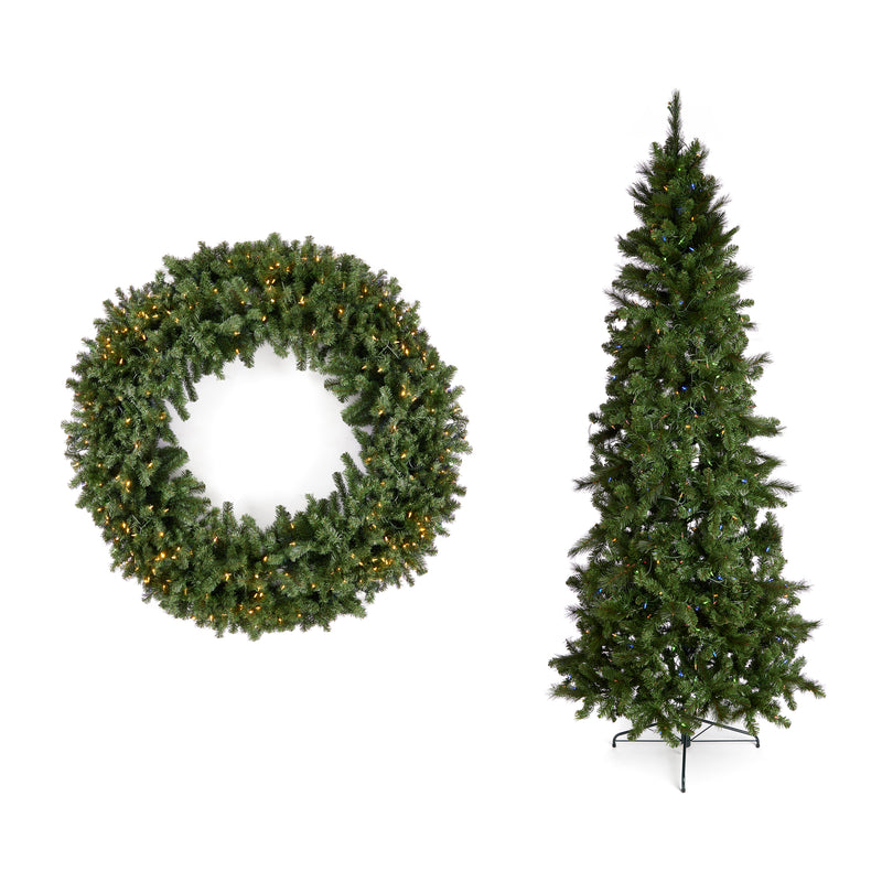 Home Heritage Pre-lit 60in Wreath + 9ft Artificial Cascade Pine Christmas Tree