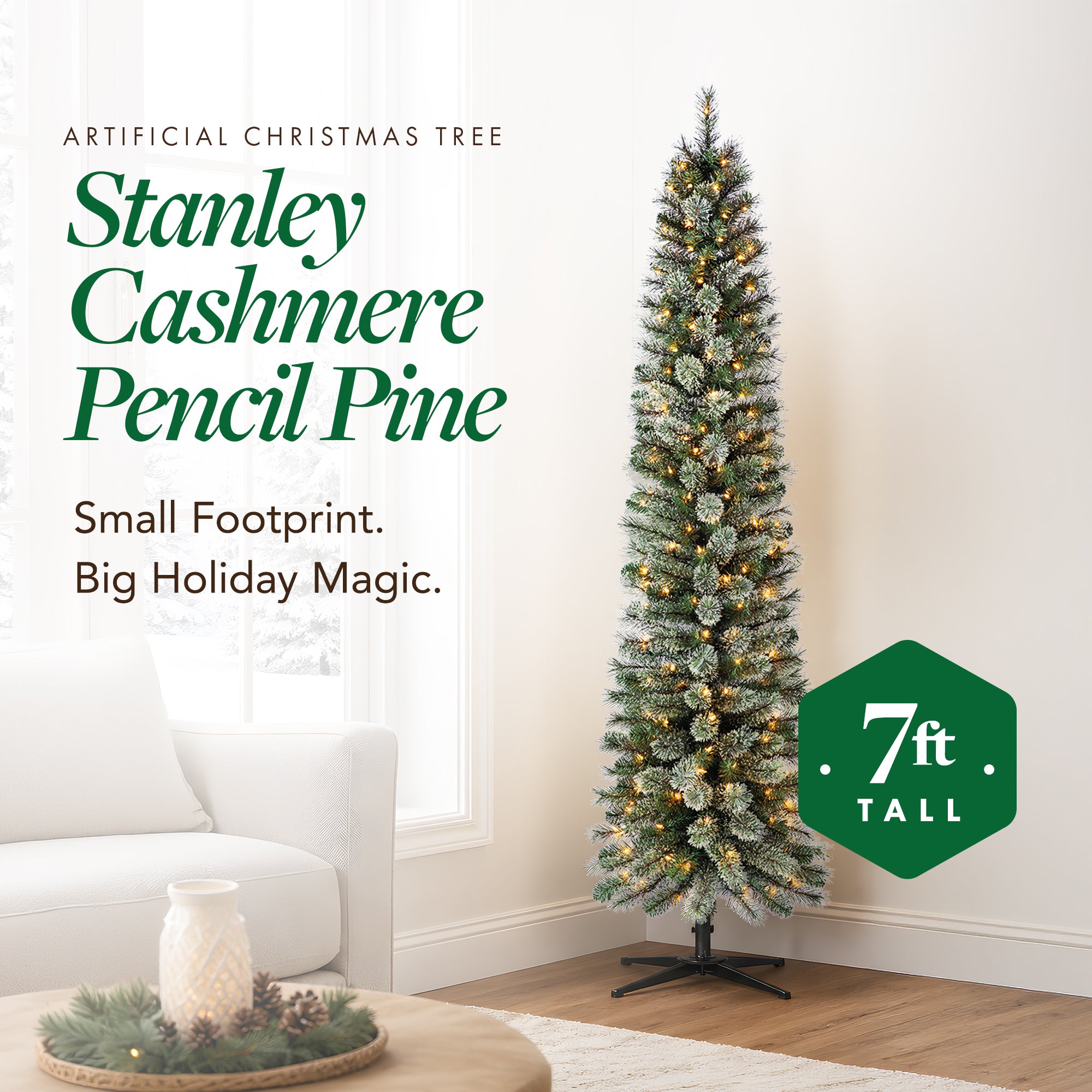 Home Heritage Stanley 7' Artificial Pine Slim Christmas Tree with Lights (Used)