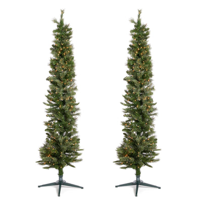 Home Heritage Stanley 7' Prelit Slim Pencil Artificial Holiday Tree, (2 Pack)