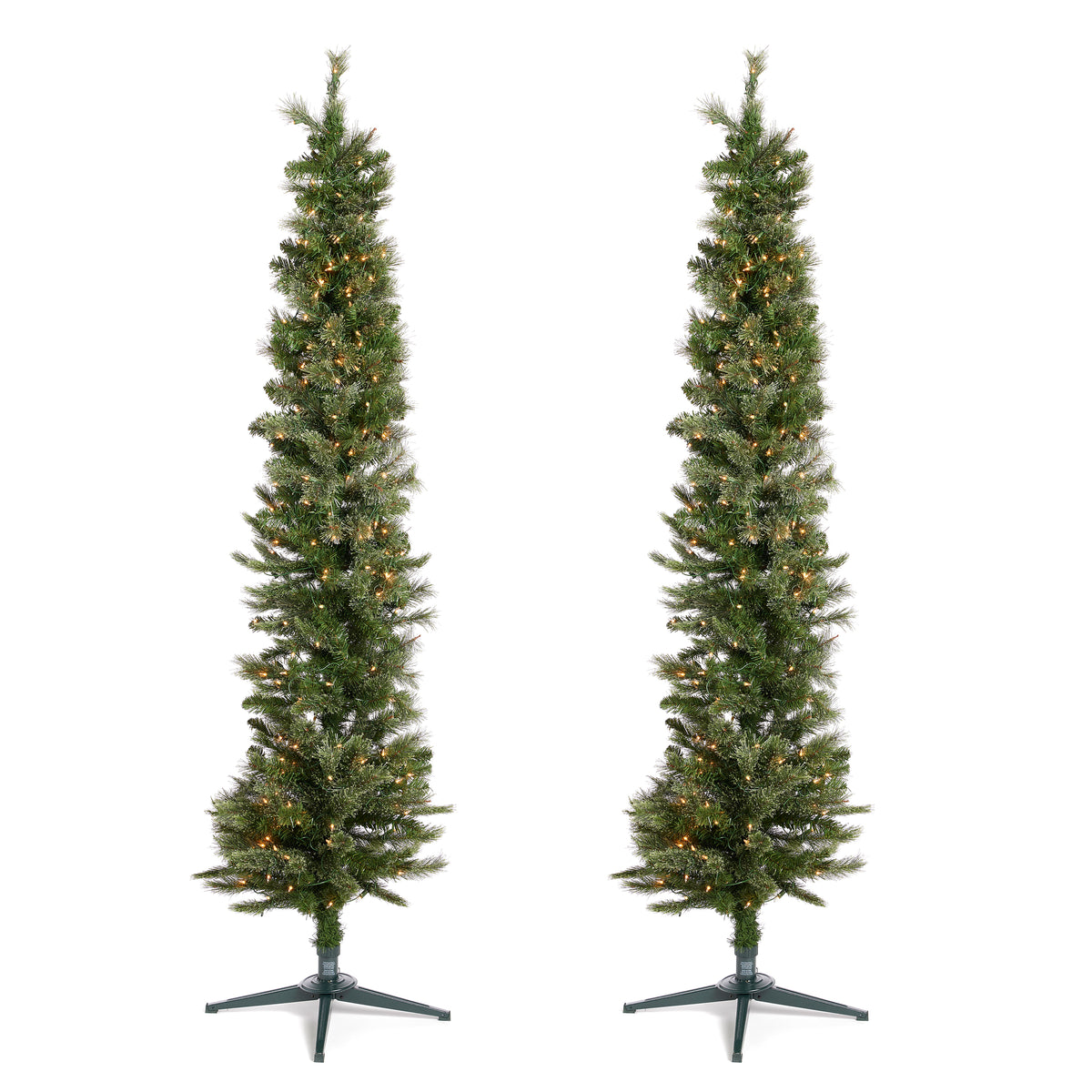 Home Heritage Stanley 7' Prelit Slim Pencil Artificial Holiday Tree, (2 Pack)