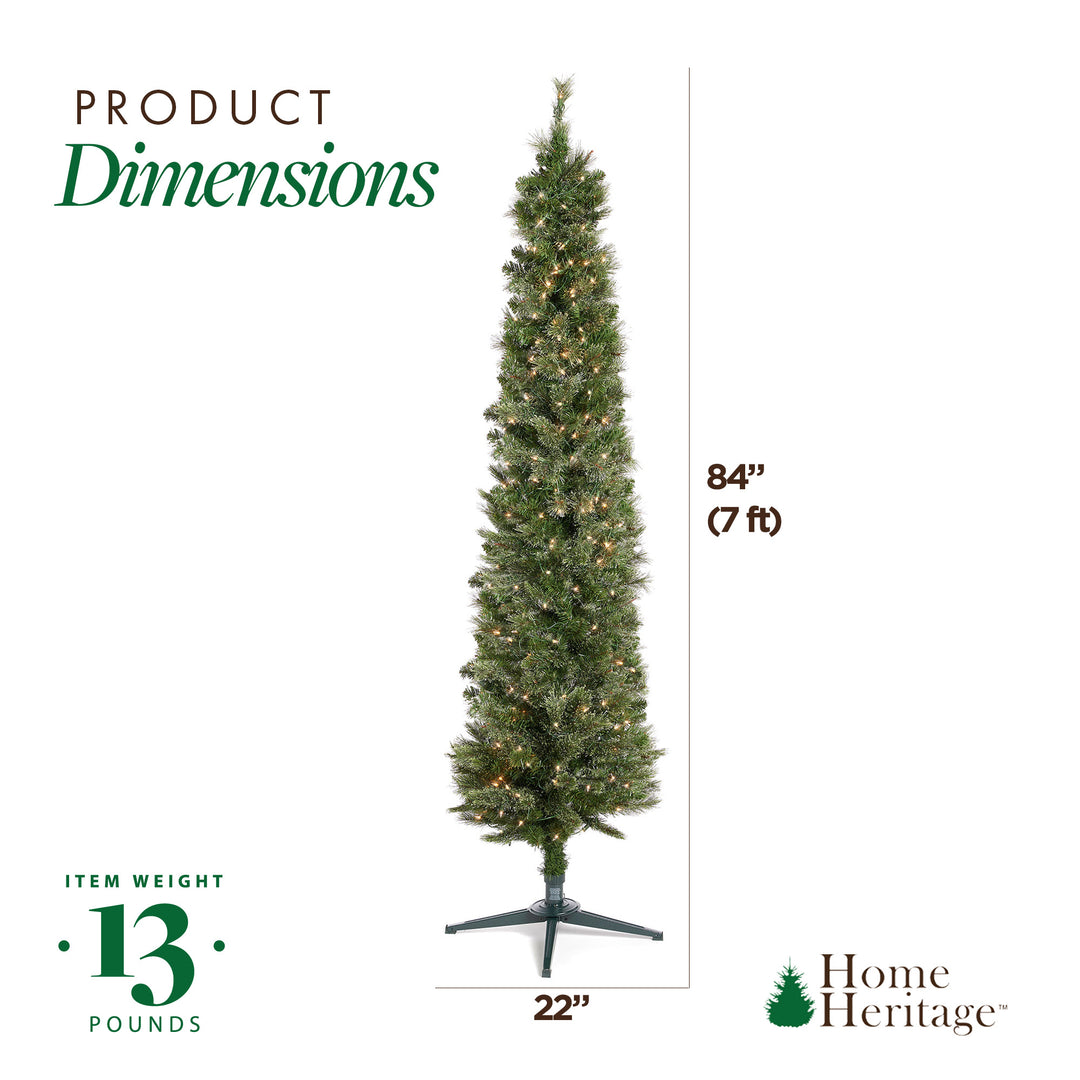 Home Heritage 7' Artificial Pencil Pine Slim Christmas Tree w/ Lights (Open Box)