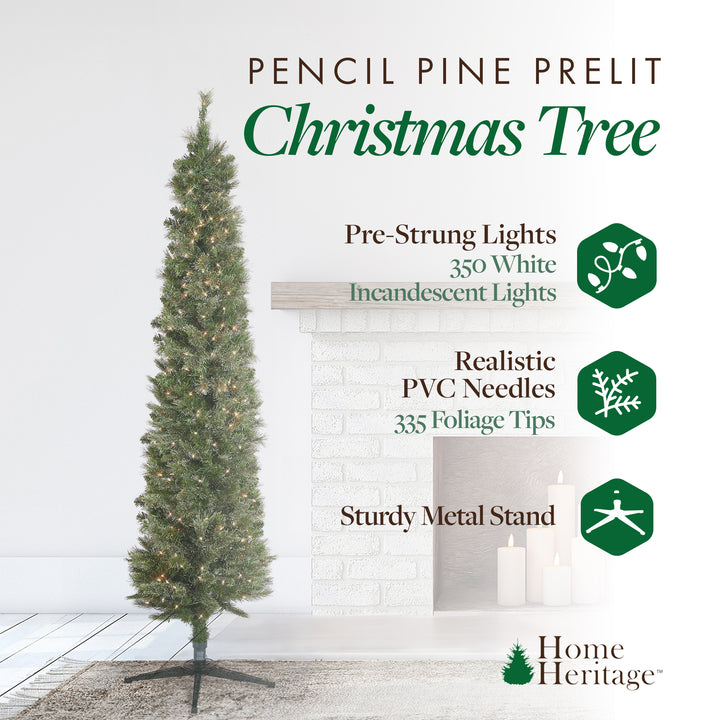 Home Heritage 7' Pine Artificial Christmas Tree, PreLit 350 Clear Lights(Used)