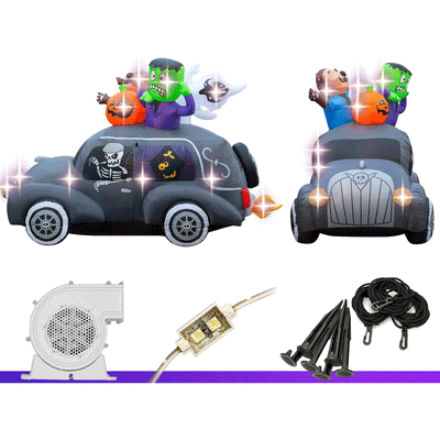 Holidayana 5.5' Tall Inflatable Light Up Halloween Monster Hearse Decor (Used)