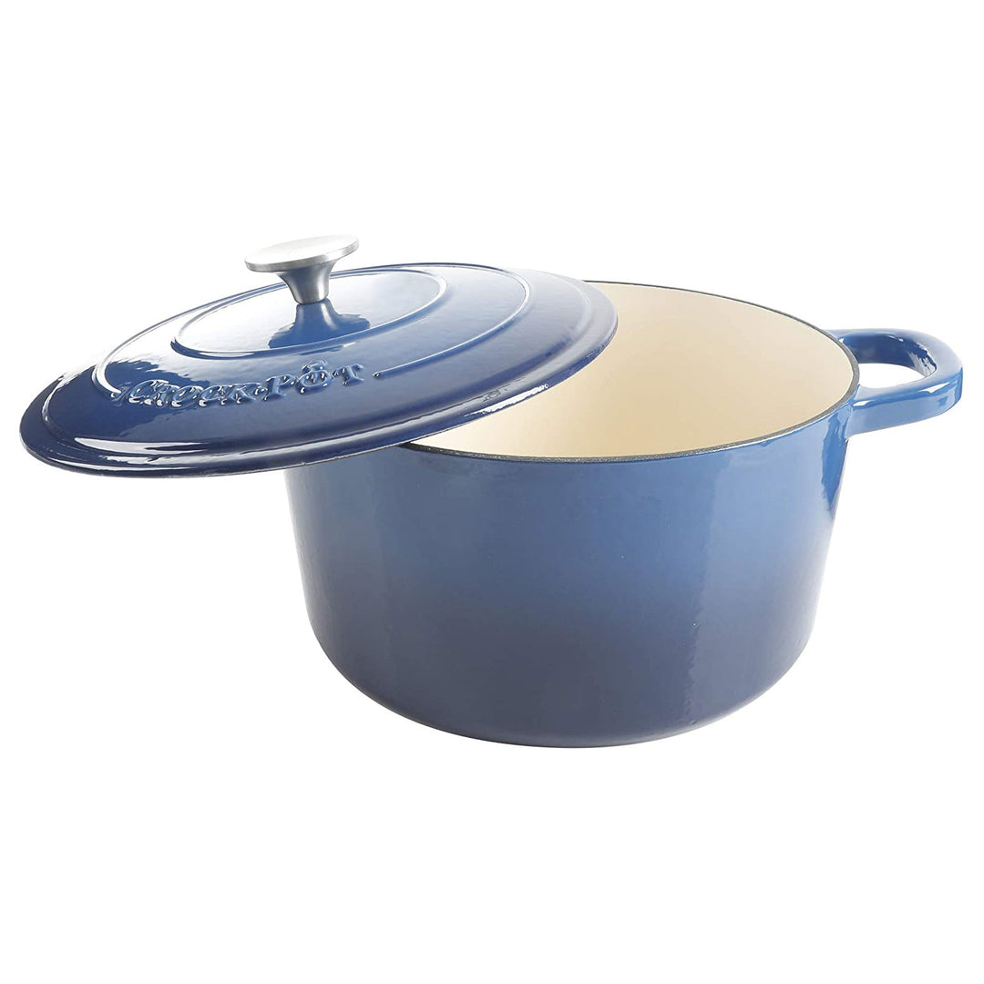 Crock-Pot 7 Quart Enamel Cast Iron Covered Dutch Oven Slow Cooker, Blue (Used)