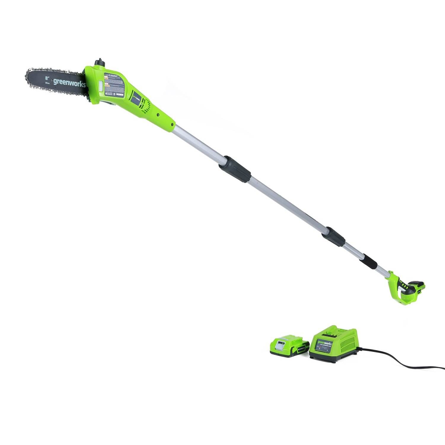 Greenworks 24-Volt 8-Inch Bar Chain Pole Saw + Battery and Charger (Open Box)