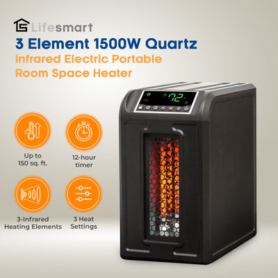 LifeSmart 3 Element 1500W Quartz Infrared Electric Portable Room Space Heater (For Parts)