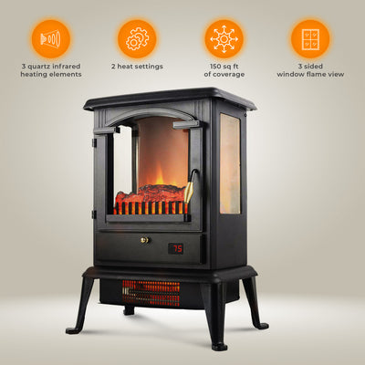 LifeSmart LifePro Electric Stove Heater, 1500W Infrared Quartz Heater w/ Remote - VMInnovations