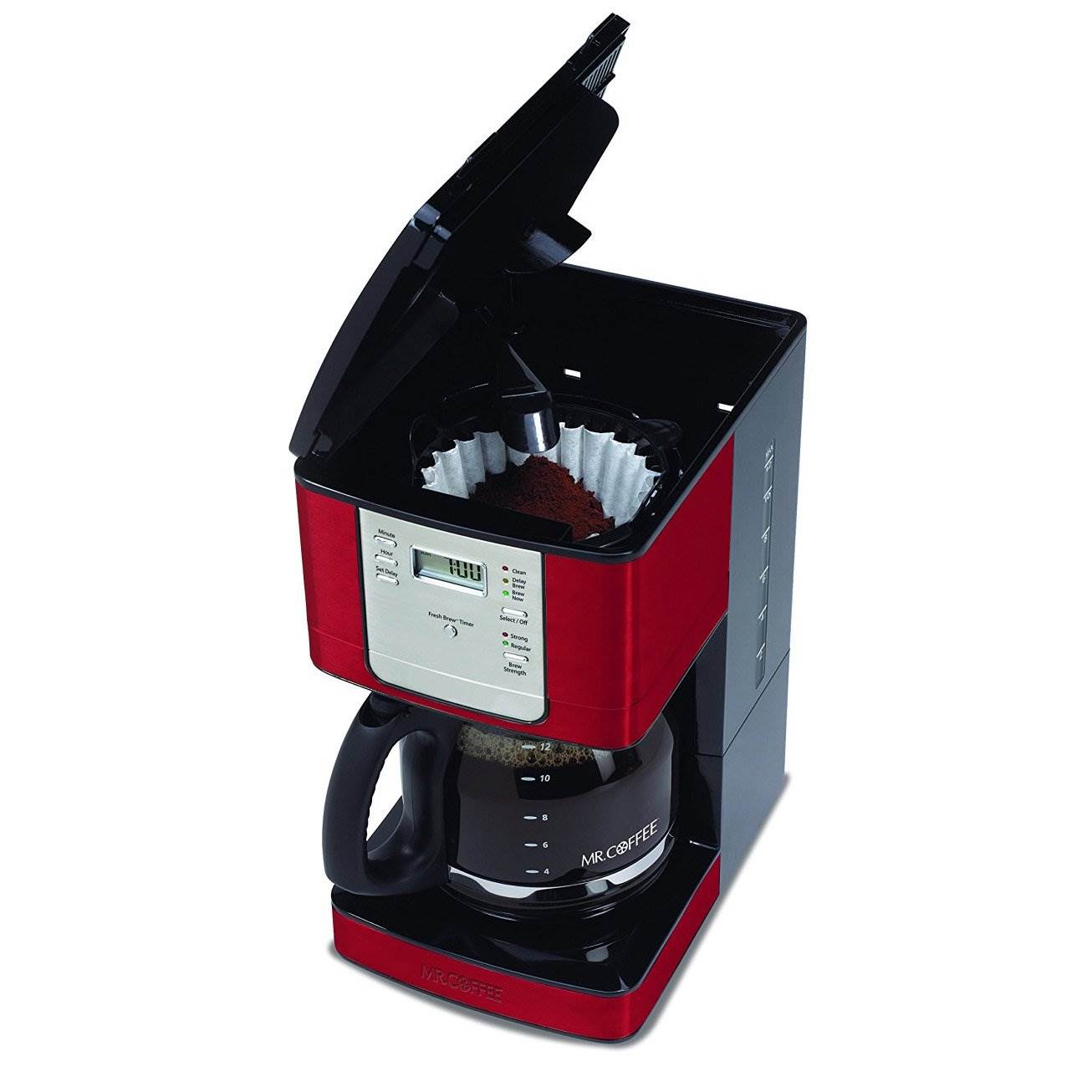 Mr. Coffee 12-Cup Auto-Pause Programmable Stylish Coffee Maker, Red (Open Box)