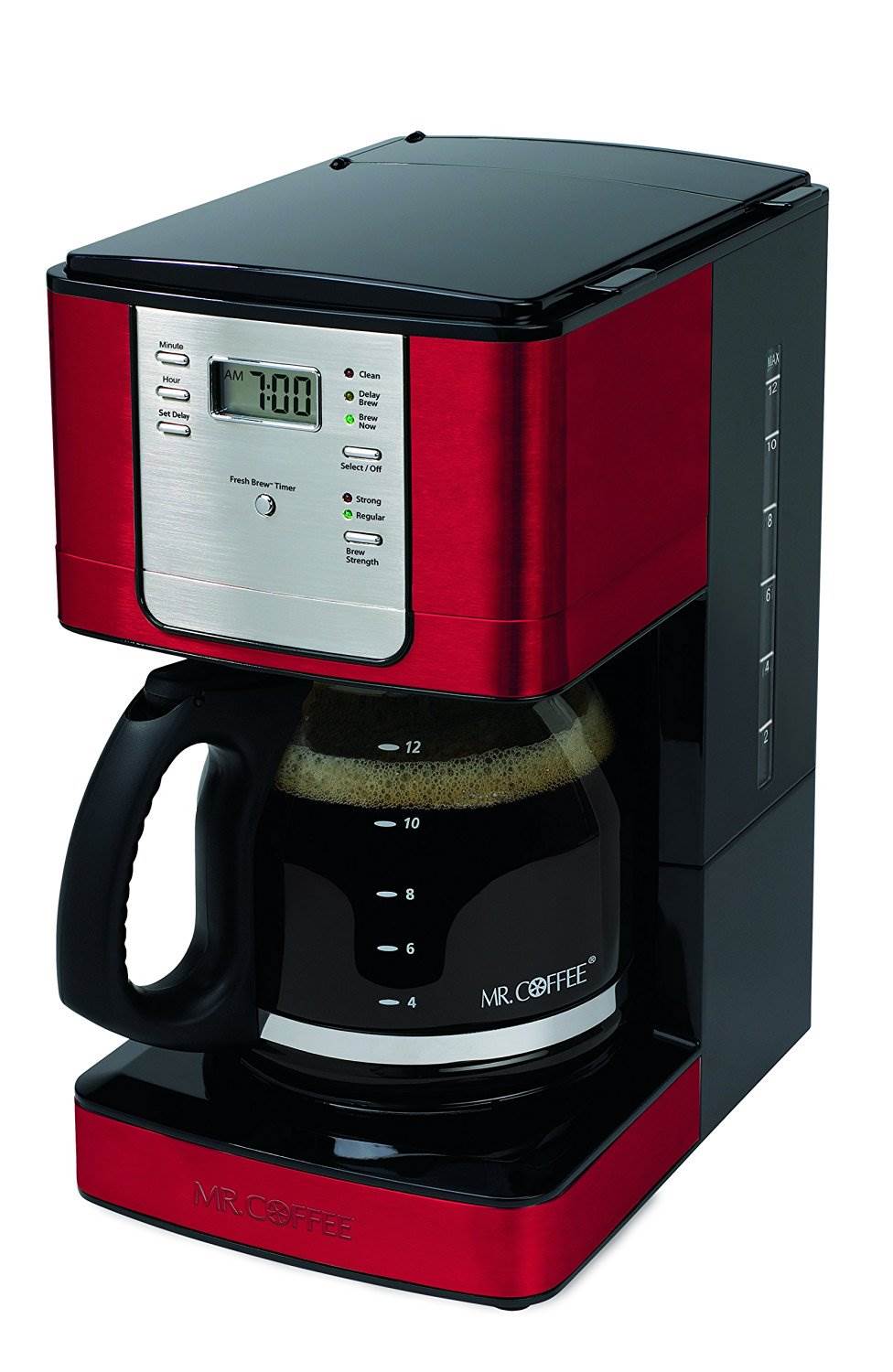 Mr. Coffee 12-Cup Auto-Pause Programmable Stylish Coffee Maker, Red (Open Box)