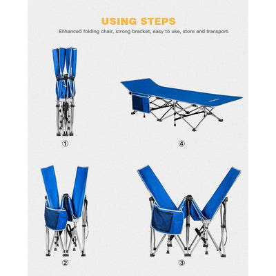 KingCamp Folding Deluxe Portable Camping Side Pocket Bed Cot, Blue (Open Box)