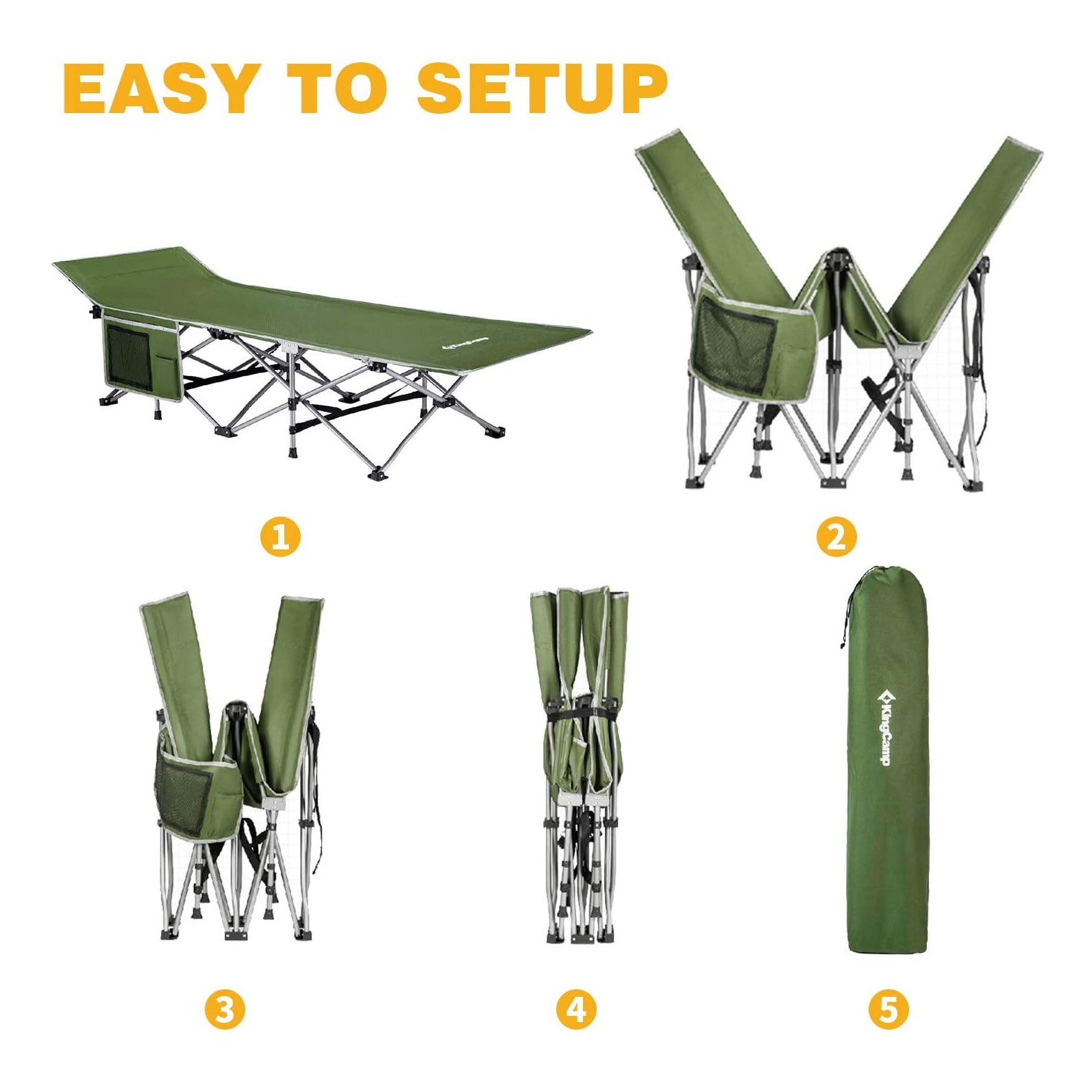 KingCamp Folding Deluxe Lightweight Portable Camping Side Pocket Cot(Open Box) - VMInnovations