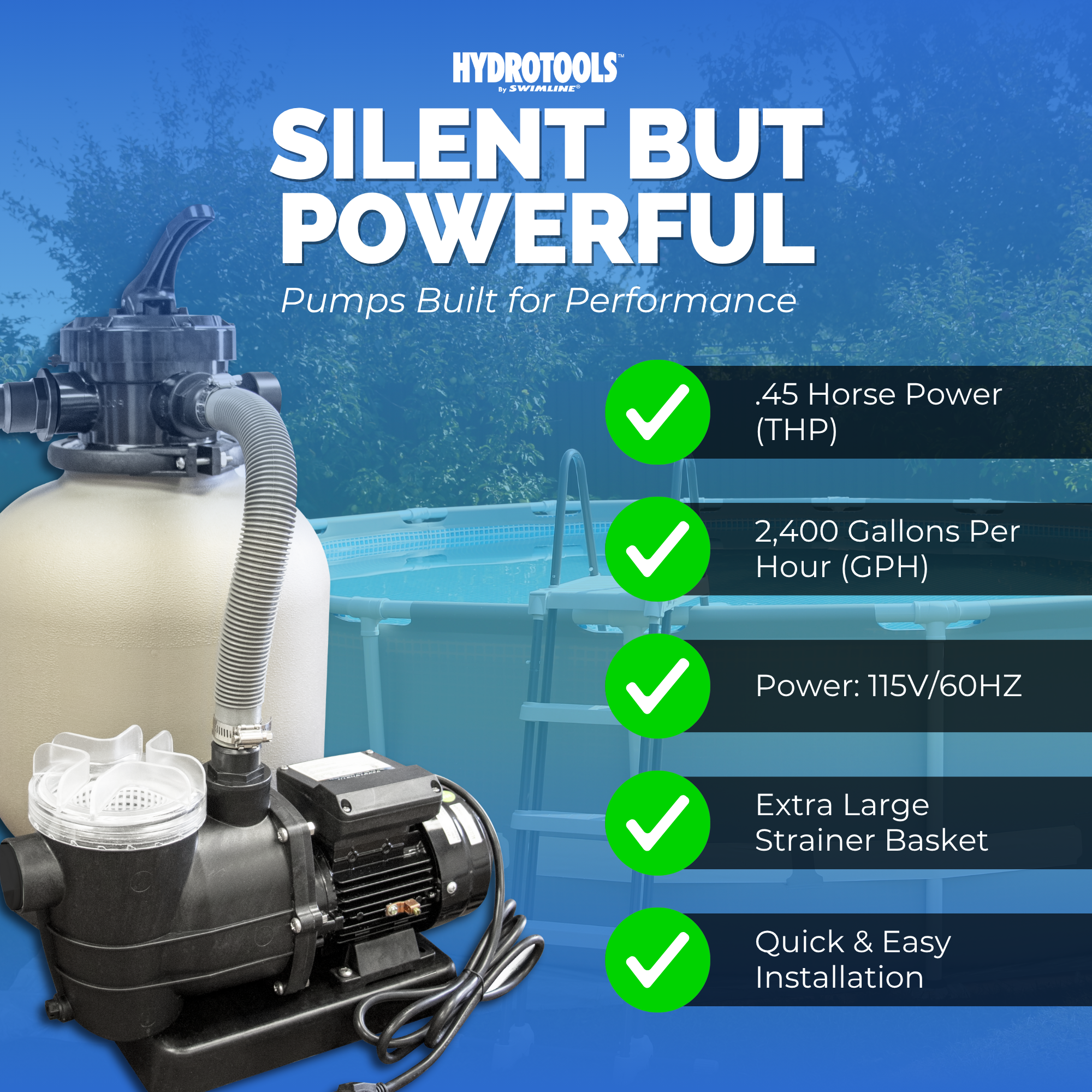 Swimline 2400 GPH 14" .5 HP High-Quality Pool Sand Filter Pump Combo (Open Box)