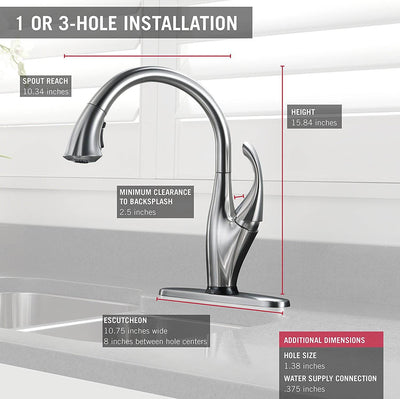 Delta Addison Single Handle Kitchen Faucet, Arctic Stainless (Open Box)